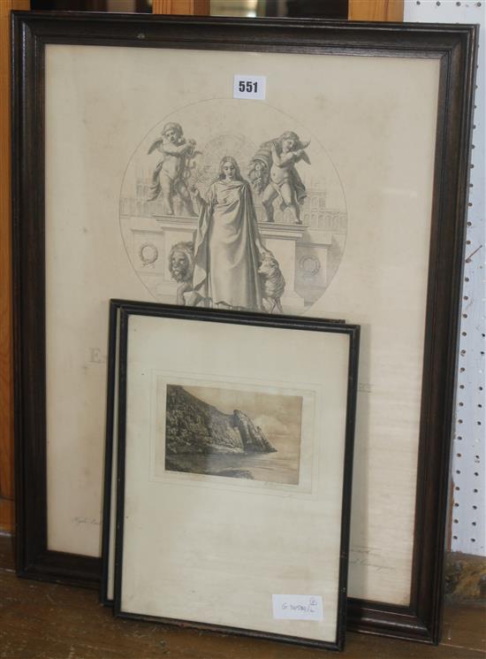 Pair Charles Dickens etchings Torquay & a certificate